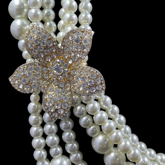 Coquette Pearlcore Statement Necklace Bridal Glam Vintage Elegant Prom Jewelry - Picture 3 of 9